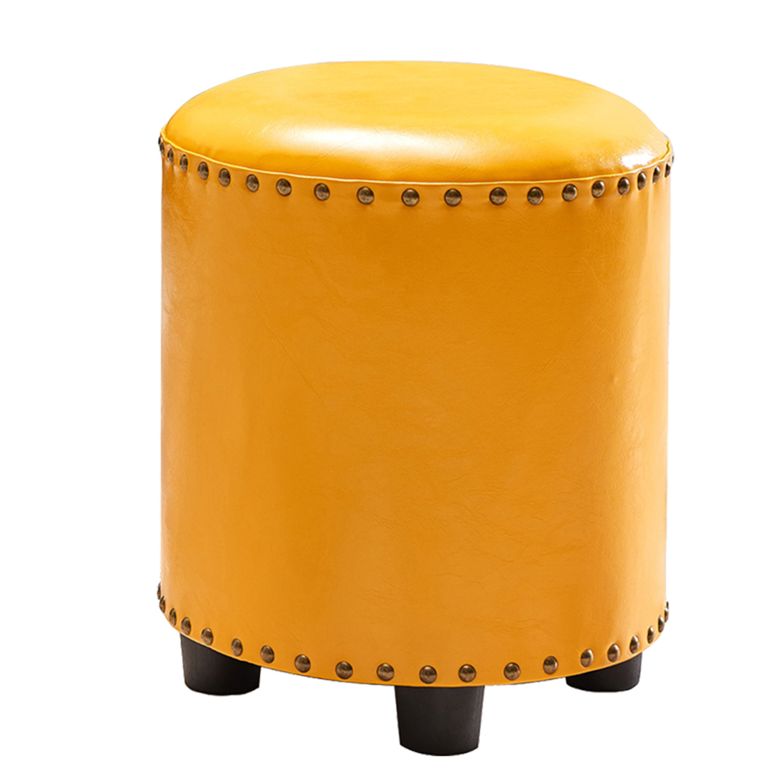 Faux Leather Footstool, Round Yellow