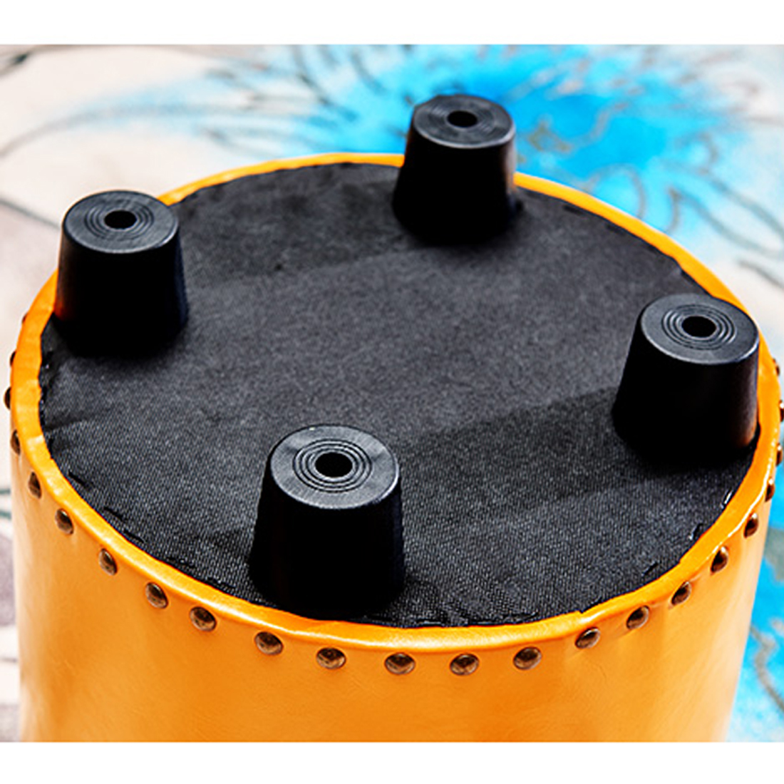 Faux Leather Footstool, Round Yellow - Image 3