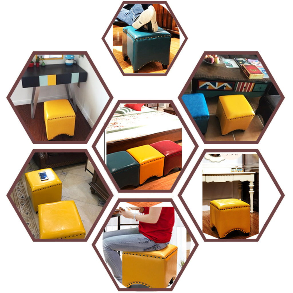 Faux Leather Footstool Padded Seat, Yellow