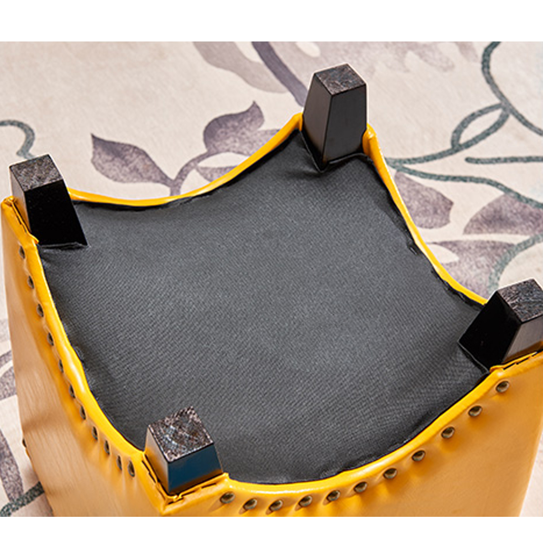 Faux Leather Footstool Padded Seat, Yellow - Image 2