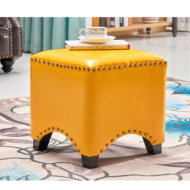 Faux Leather Footstool Padded Seat, Yellow - Image 4