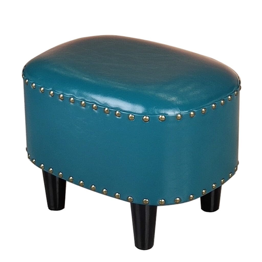 Oval Faux Leather Footstool Padded Seat, Wine Red