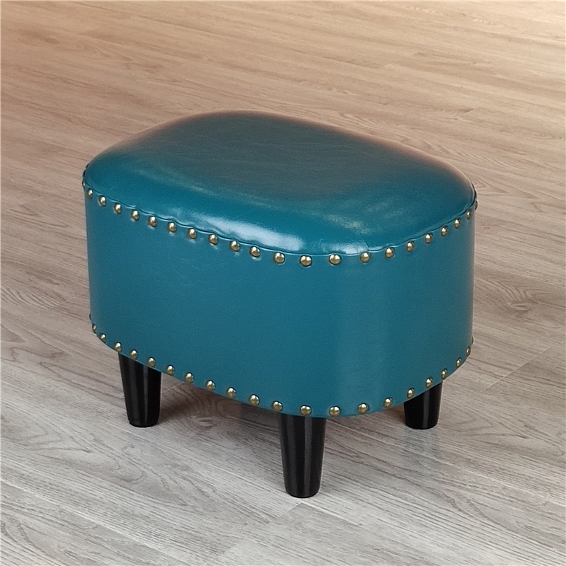 Oval Faux Leather Footstool Padded Seat, Wine Red - Image 2