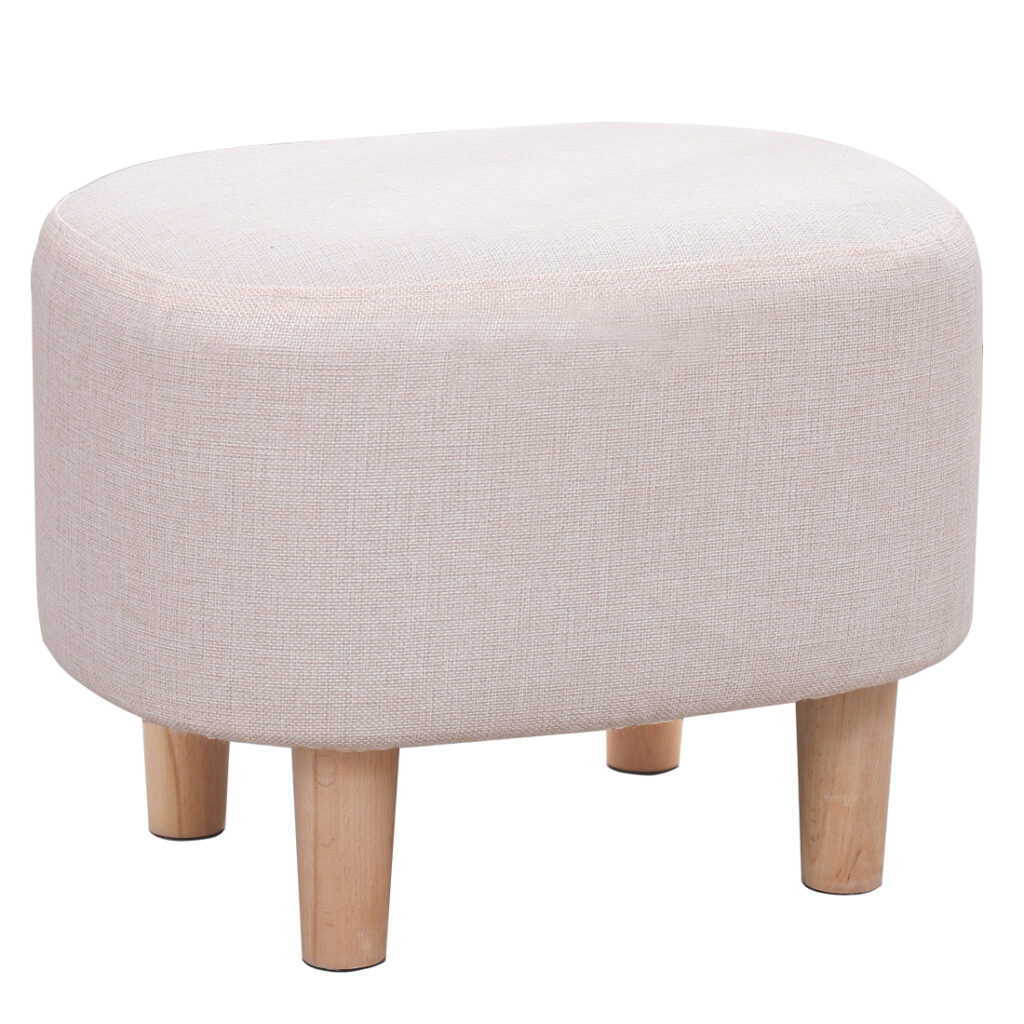 Oval Linen Footstool Padded Seat, A Blue — 30D x 40W x 30H cm (5QQK)