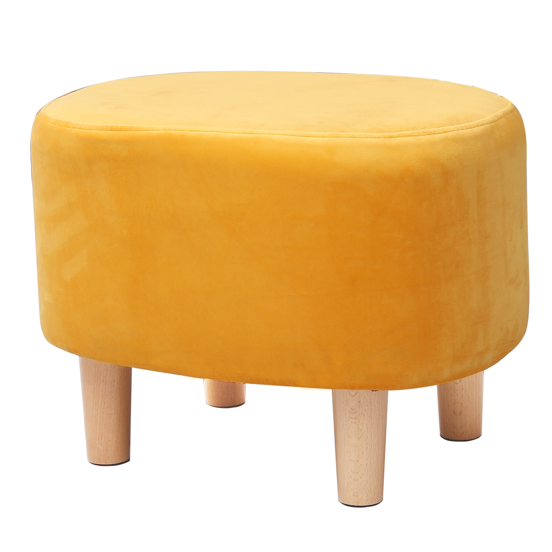 Oval Velvet Footstool Padded Seat, A Blue — 30D x 40W x 30H cm (4DTJ)