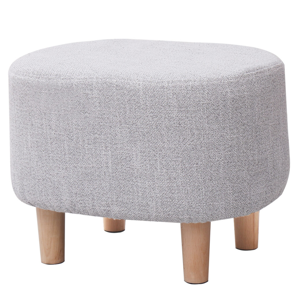 Oval Linen Footstool Padded Seat, A Blue — 30D x 40W x 30H cm (NJPD)
