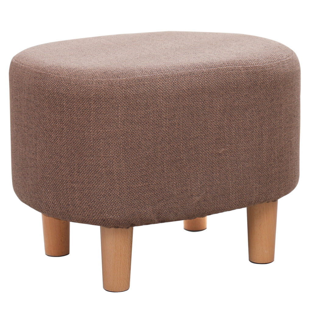 Oval Linen Footstool Padded Seat, A Blue — 30D x 40W x 30H cm (NM3Q)