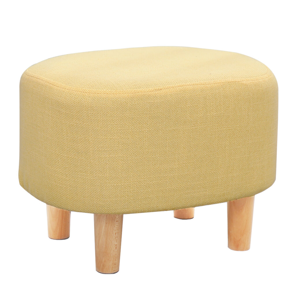 Oval Linen Footstool Padded Seat, A Blue — 30D x 40W x 30H cm (ZPXL)