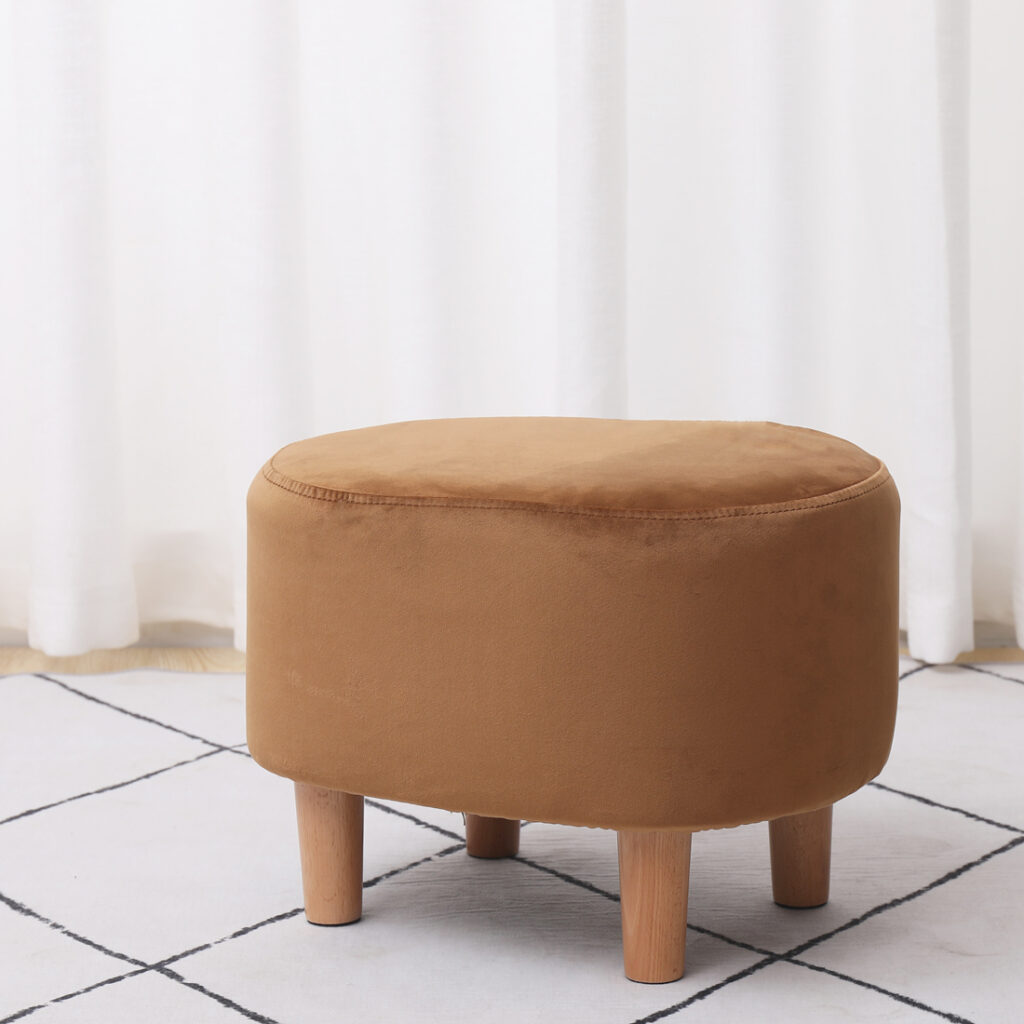 Oval Velvet Footstool Padded Seat, A Blue — 30D x 40W x 30H cm (8BJJ)
