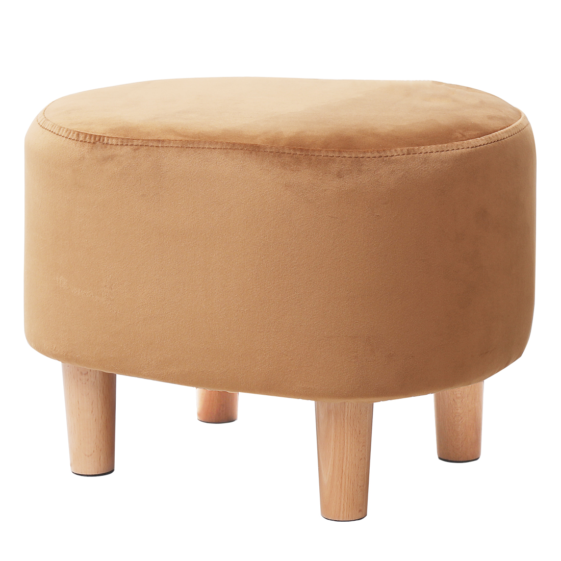 Oval Velvet Footstool Padded Seat, A Blue — 30D x 40W x 30H cm (8BJJ) - Image 2