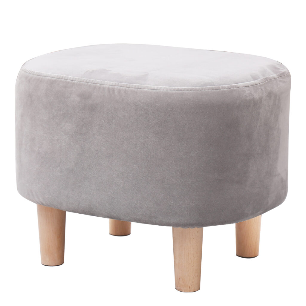 Oval Velvet Footstool Padded Seat, A Blue — 30D x 40W x 30H cm (8QXD)