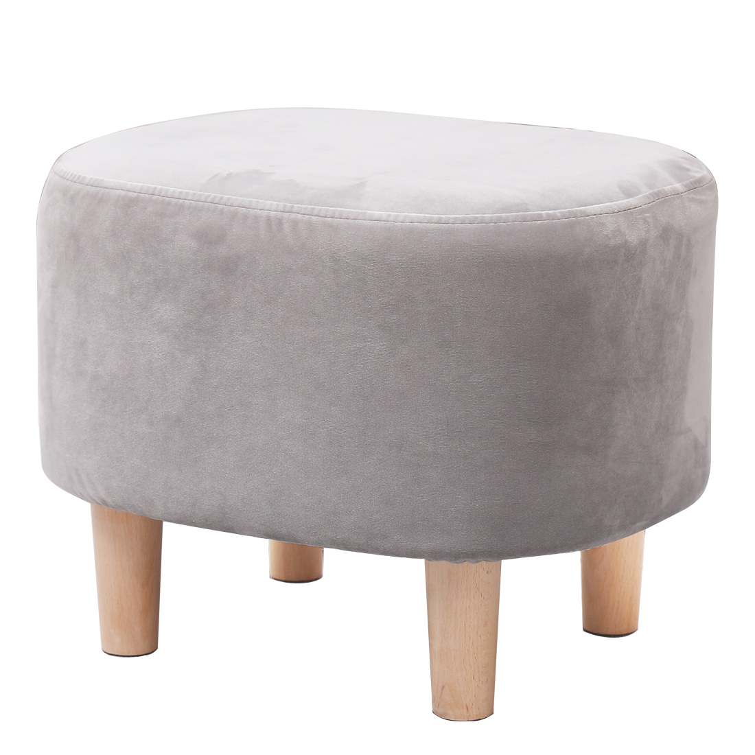 Oval Velvet Footstool Padded Seat, A Blue — 30D x 40W x 30H cm (8QXD)