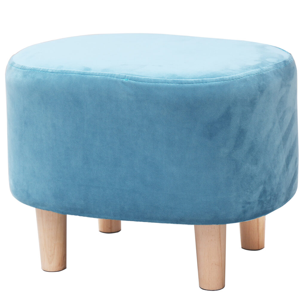 Oval Velvet Footstool Padded Seat, A Blue — 30D x 40W x 30H cm (GXJK)