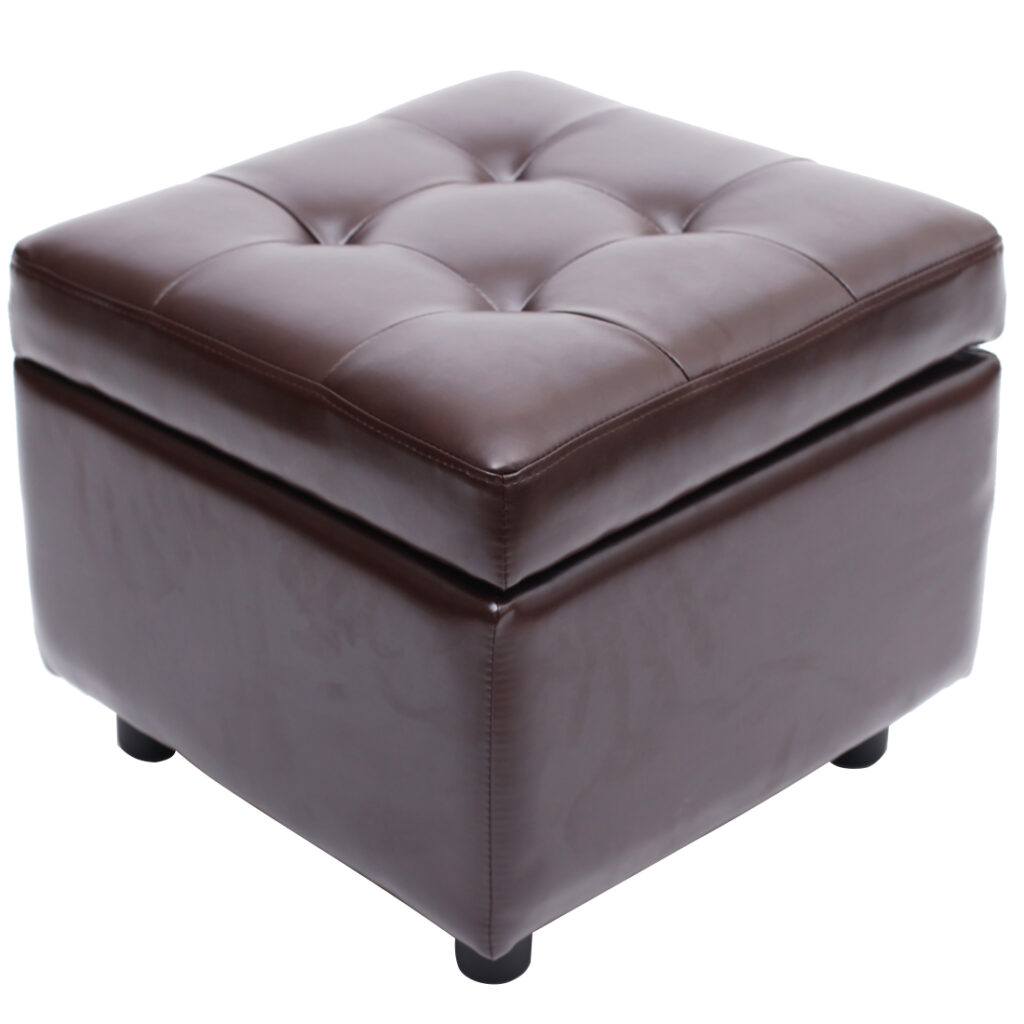 Square Faux Leather Storage Ottoman, Brown