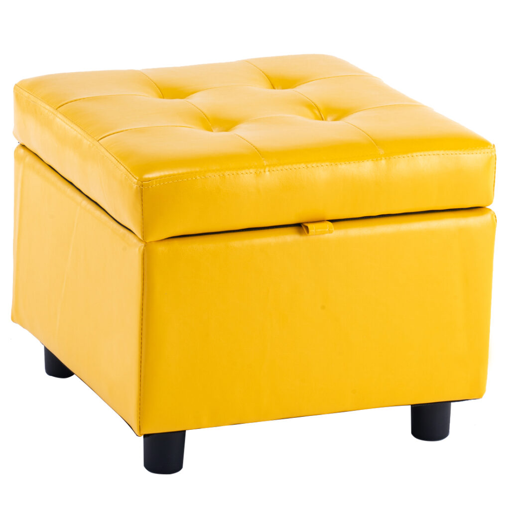 Square Fabric Storage Ottoman, Yellow