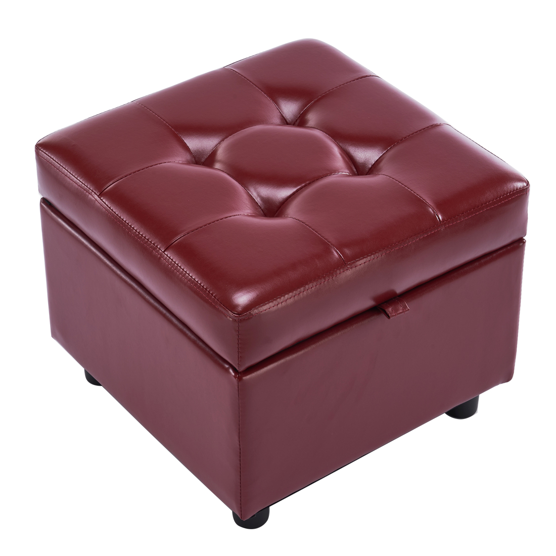 Square Faux Leather Storage Ottoman, Wine Red
