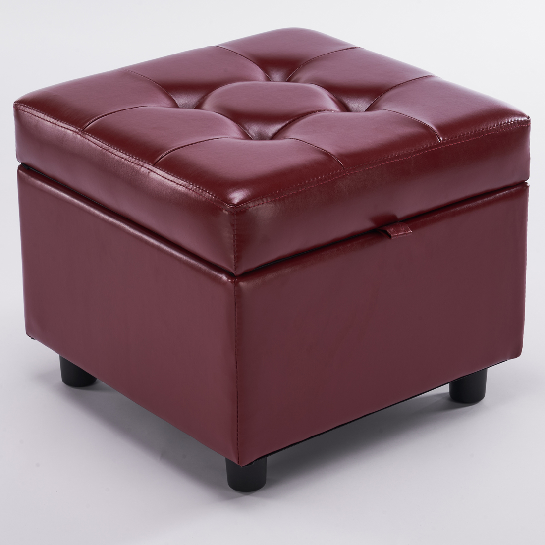Square Faux Leather Storage Ottoman, Wine Red - Image 2