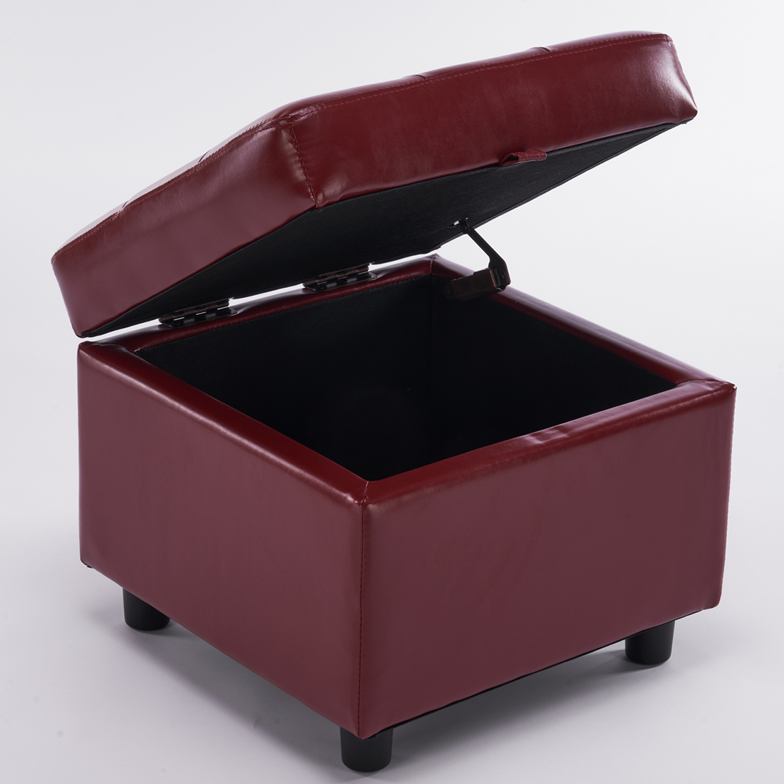 Square Faux Leather Storage Ottoman, Wine Red - Image 3