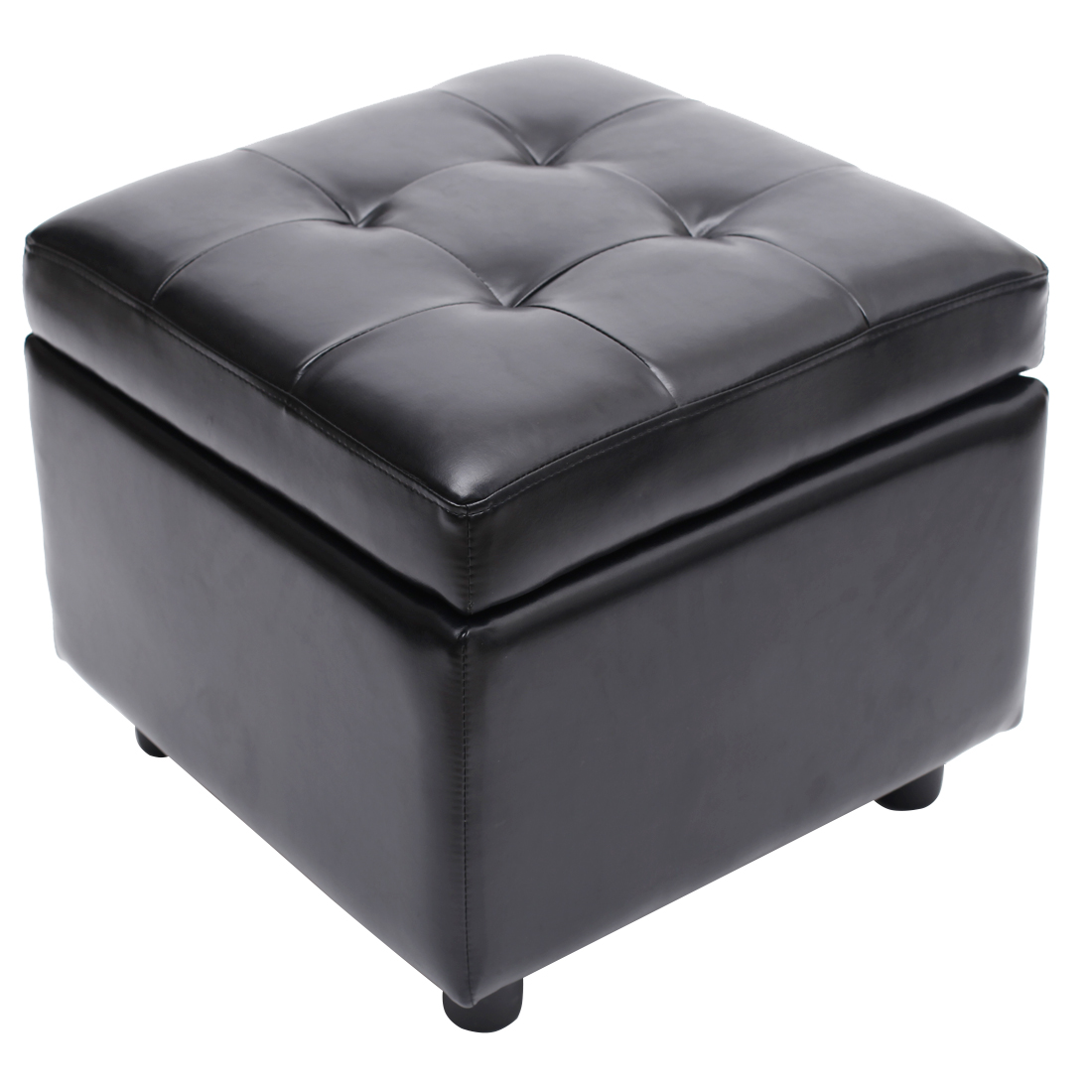 Square Faux Leather Storage Ottoman, Black