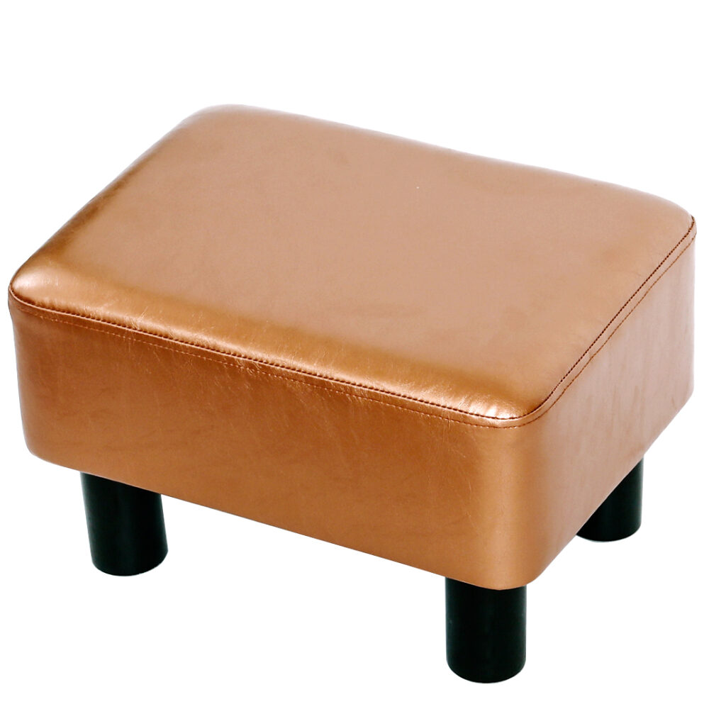 Rectangular Faux Leather Footstool Padded Seat, Gold