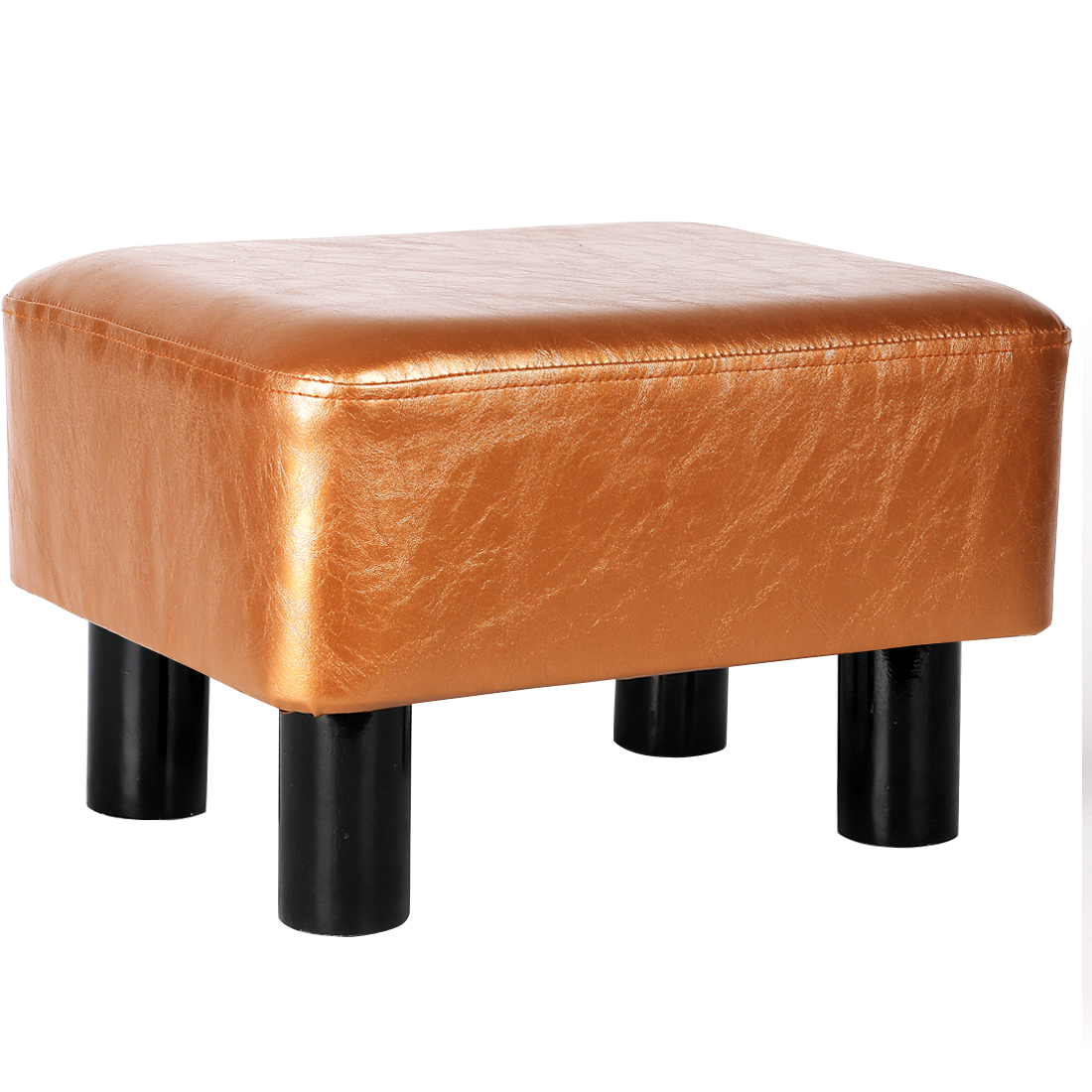 Rectangular Faux Leather Footstool Padded Seat, Gold - Image 2