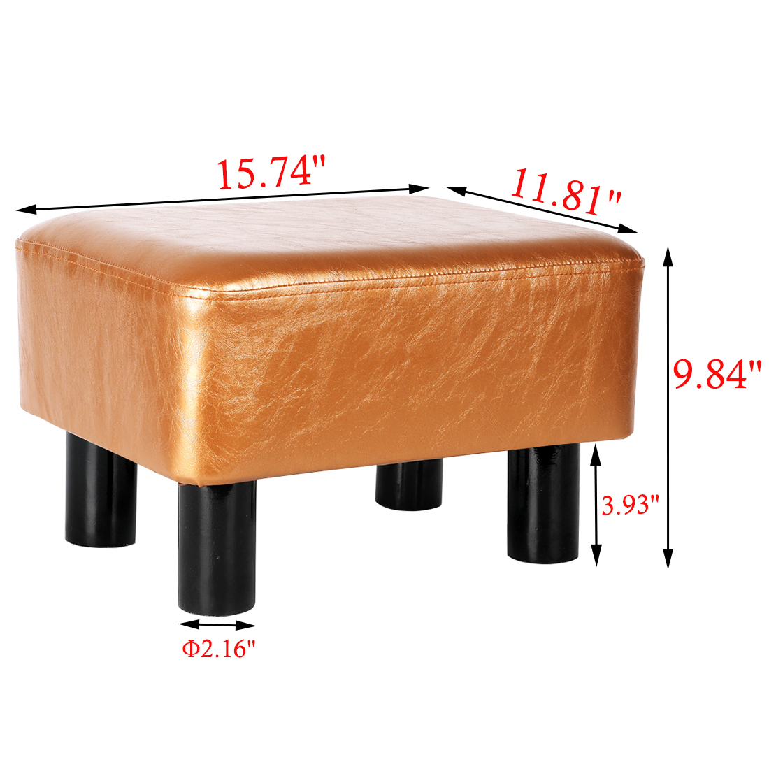 Rectangular Faux Leather Footstool Padded Seat, Gold - Image 3
