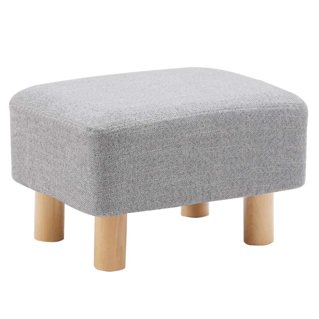 Rectangular Linen Footstool with Wood Legs Padded Seat, Grey - Image 2