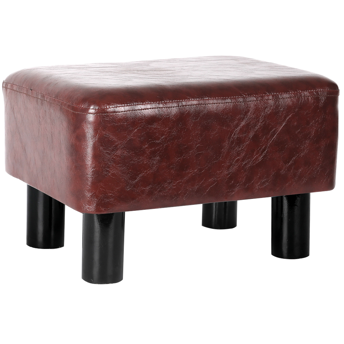 Rectangular Faux Leather Footstool with Wood Legs Padded Seat, Brown - Image 2