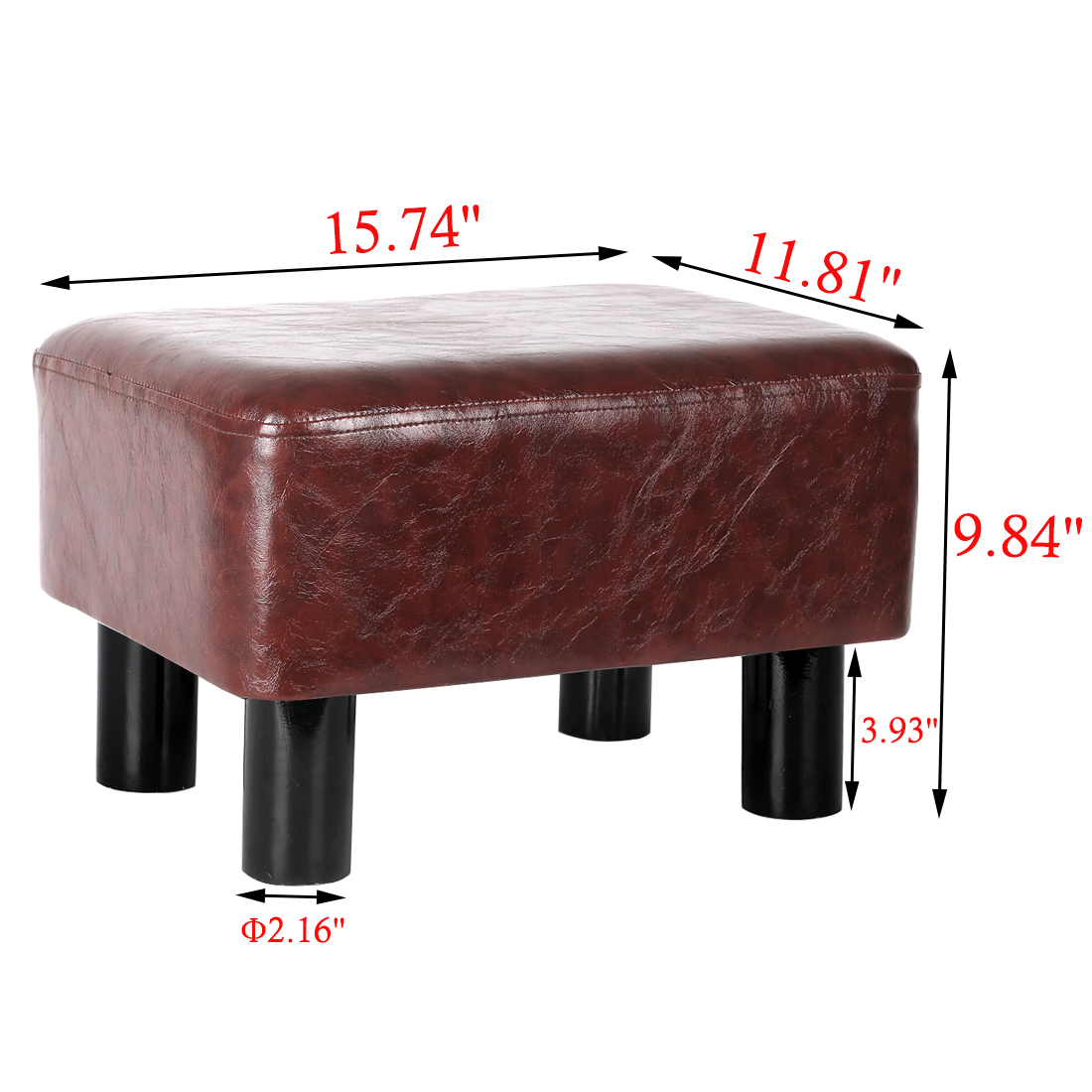 Rectangular Faux Leather Footstool with Wood Legs Padded Seat, Brown - Image 3