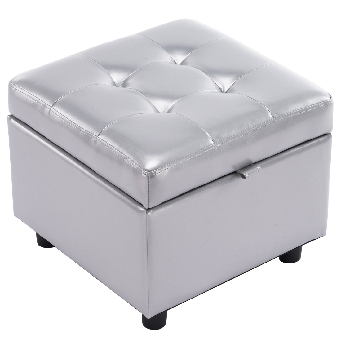 Square Faux Leather Storage Ottoman, Silver