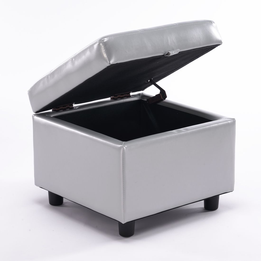 Square Faux Leather Storage Ottoman, Silver - Image 2
