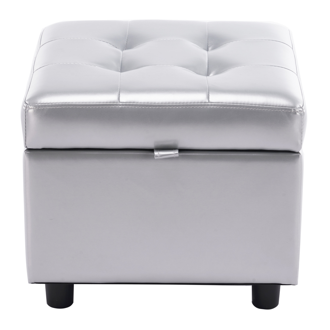 Square Faux Leather Storage Ottoman, Silver - Image 4
