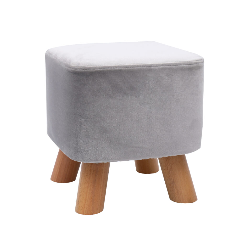 Velvet Footstool with Wood Legs Padded Seat Square, Grey