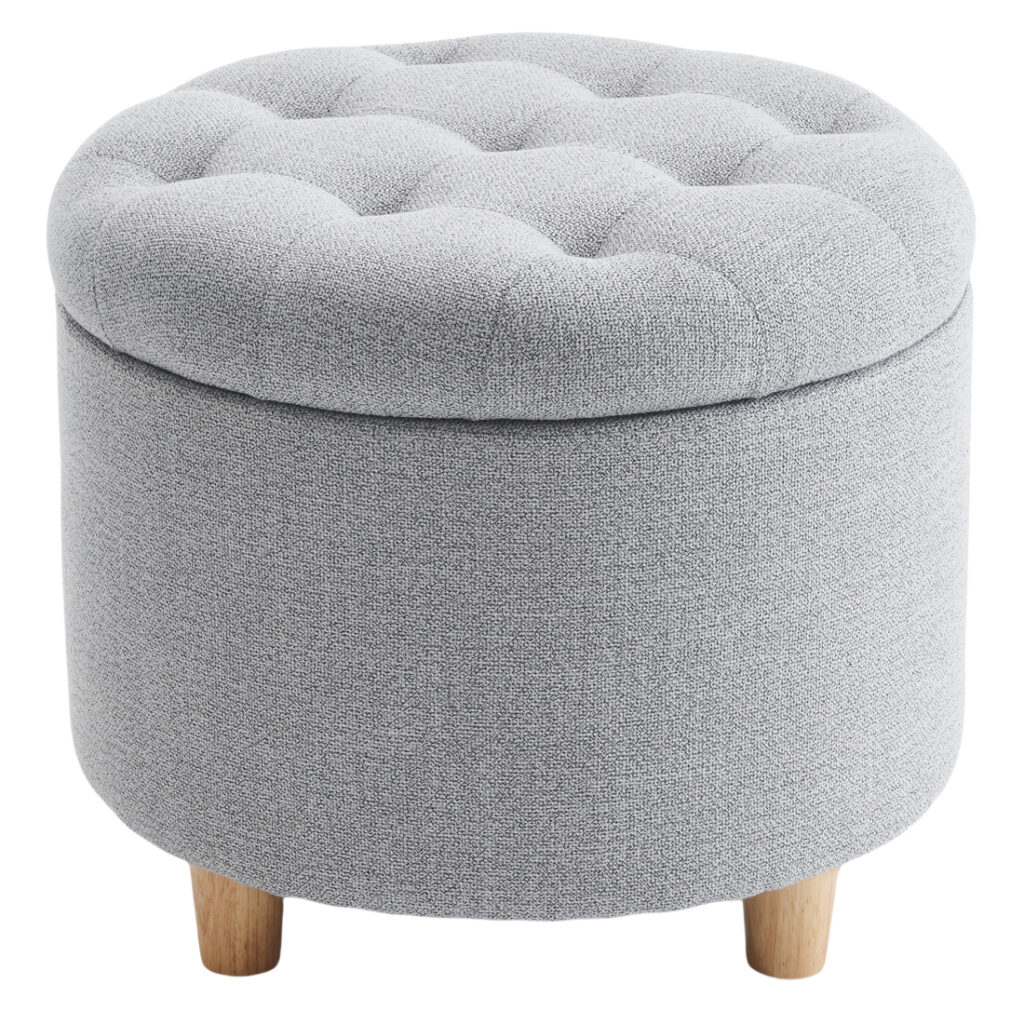Round Linen Storage Ottoman, Light Grey