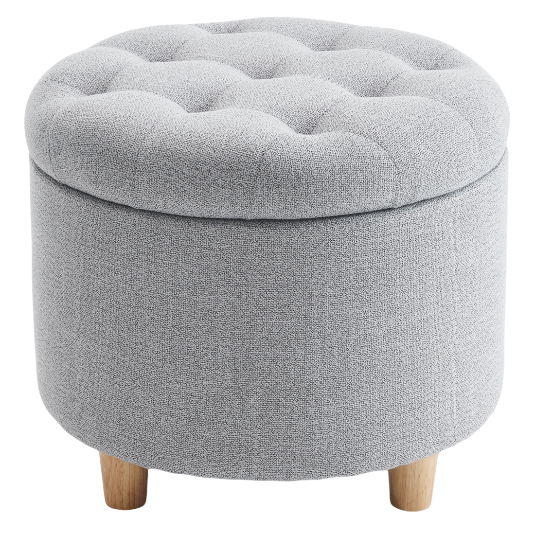Round Linen Storage Ottoman, Light Grey