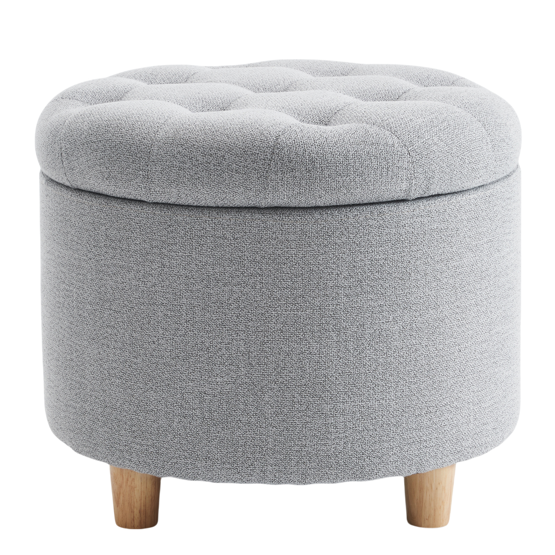 Round Linen Storage Ottoman, Light Grey - Image 3
