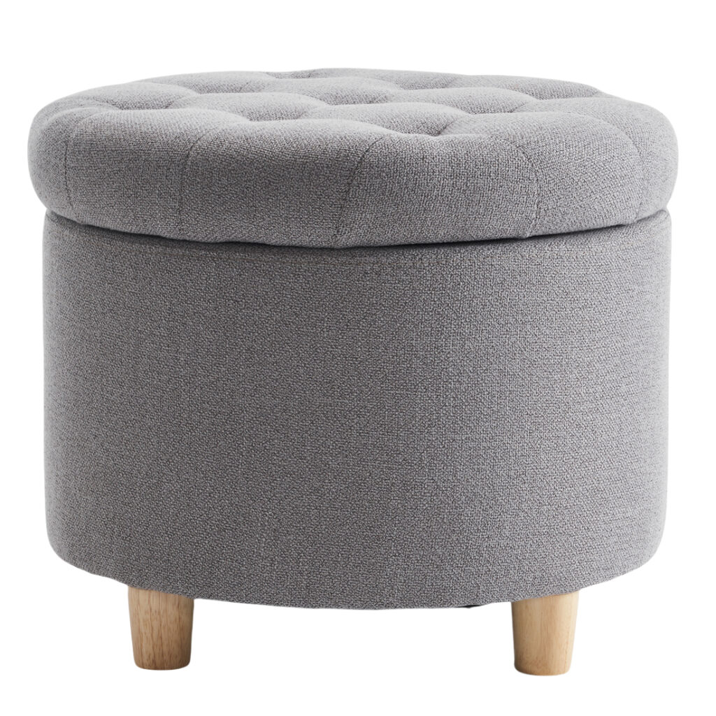 Round Linen Storage Ottoman, Dark Grey