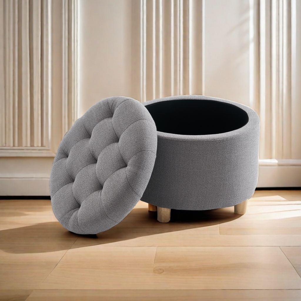 Round Linen Storage Ottoman, Dark Grey - Image 4
