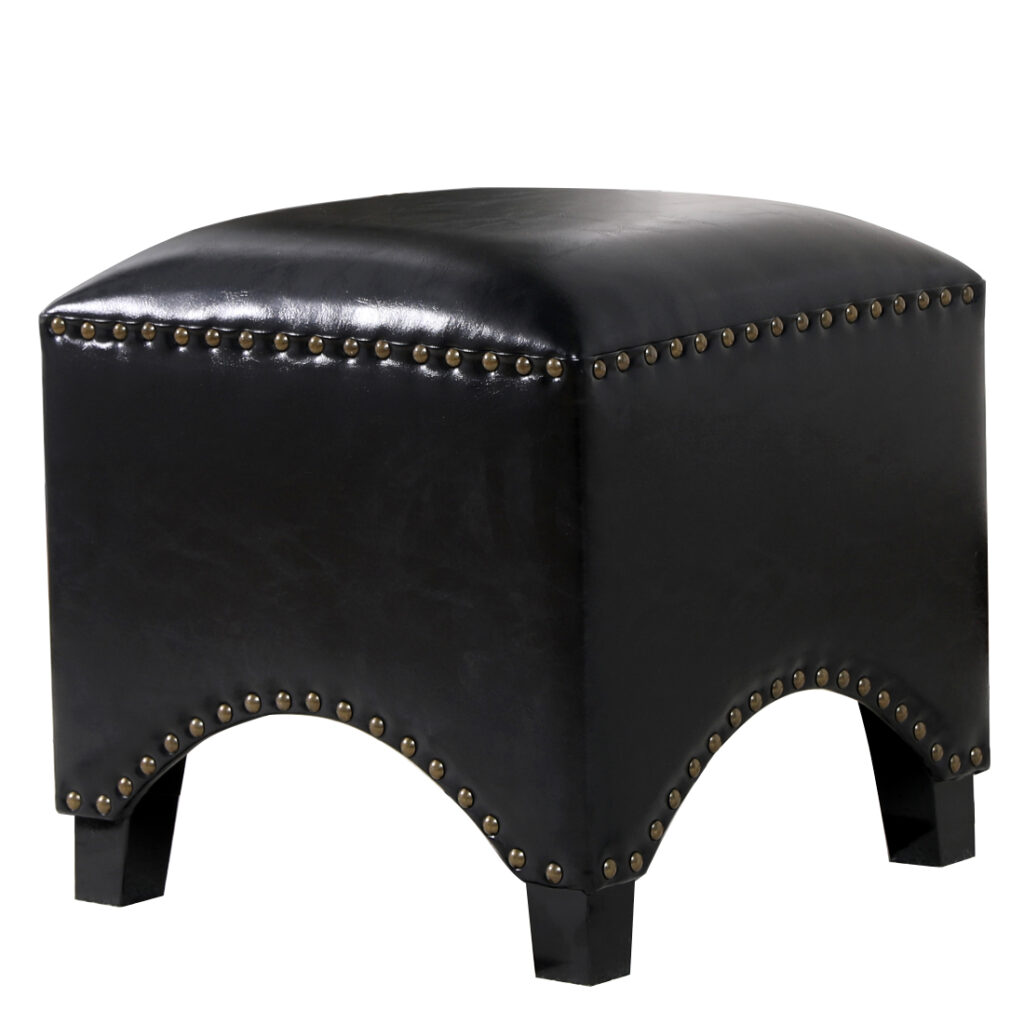 Faux Leather Footstool Padded Seat, Black