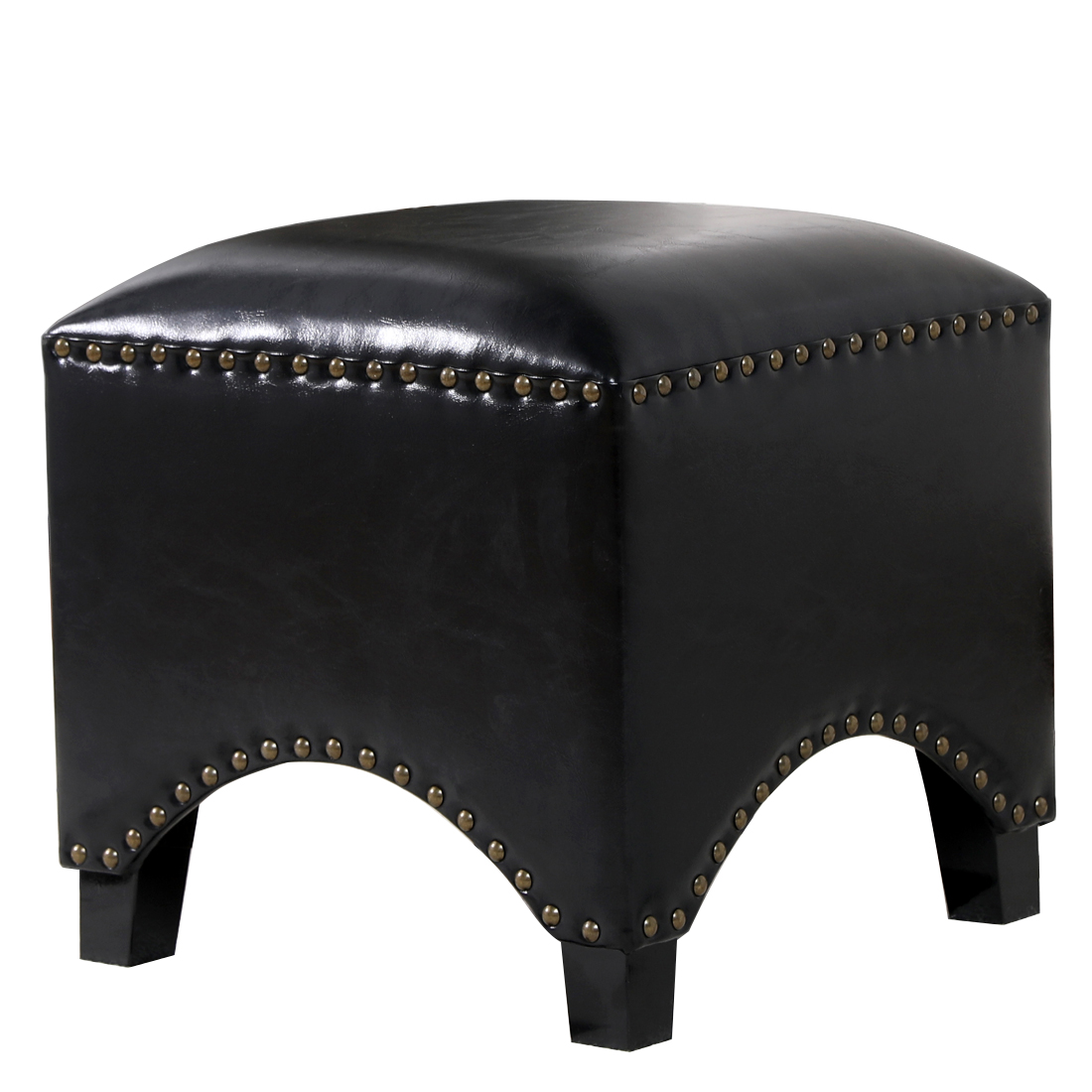 Faux Leather Footstool Padded Seat, Black