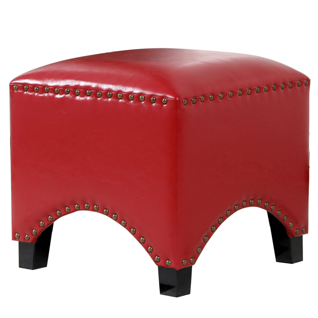 Faux Leather Footstool Padded Seat, Red