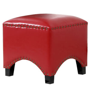 Faux Leather Footstool Padded Seat, Red