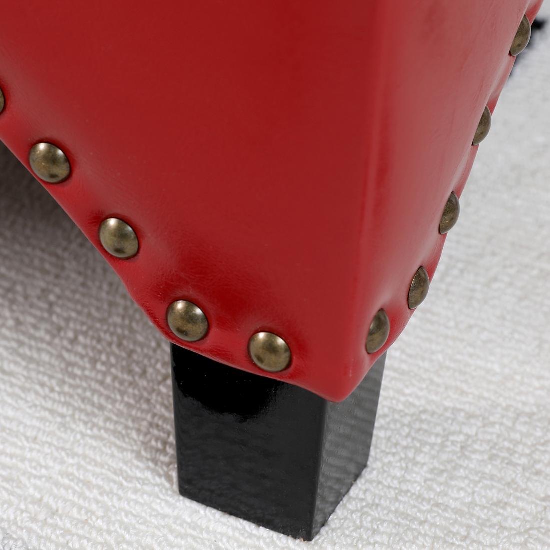 Faux Leather Footstool Padded Seat, Red - Image 2