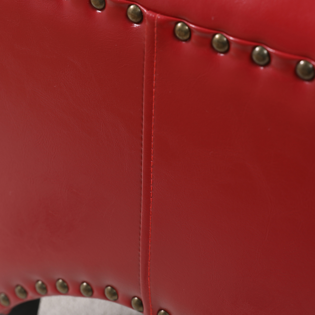 Faux Leather Footstool Padded Seat, Red - Image 3