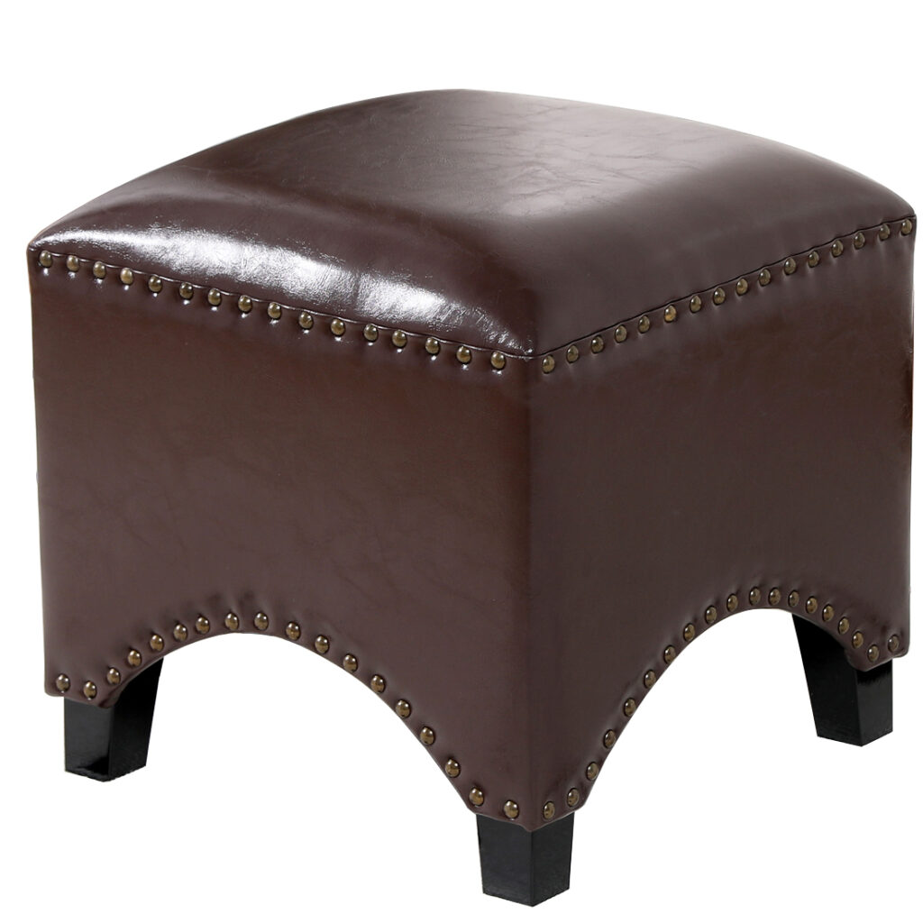 Faux Leather Footstool Padded Seat, Brown